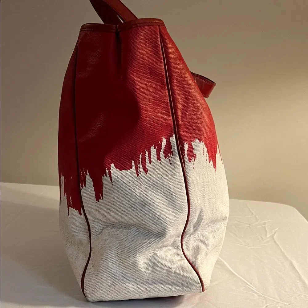 Yves Saint Laurent Rive Gauche Red and White Tote - Picture 10 of 12